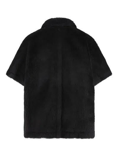 Max Mara Cape In Alpaca And Wool Teddy Fabric In Black