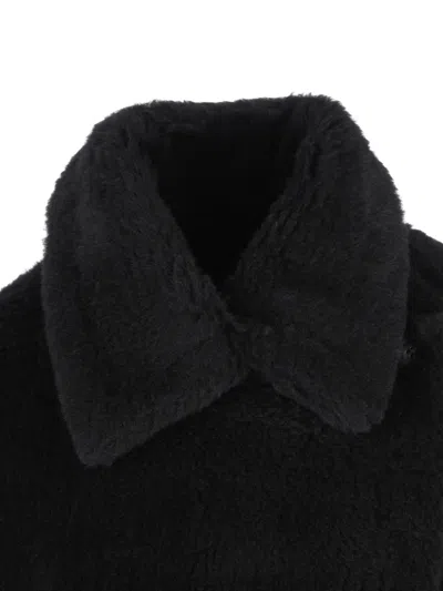 Max Mara Cape In Alpaca And Wool Teddy Fabric In Black