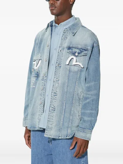 Evisu Patchwork Denim Jacket In Blue