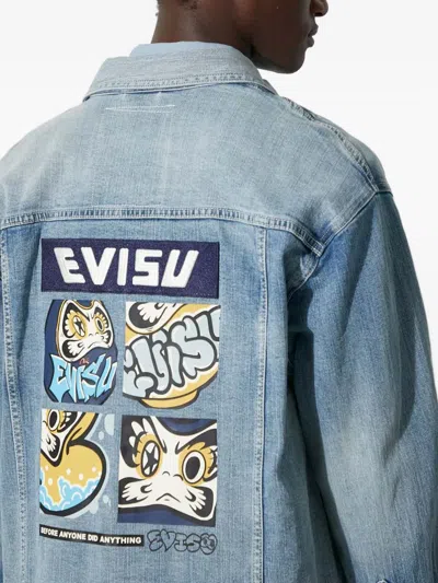 Evisu Patchwork Denim Jacket In Blue