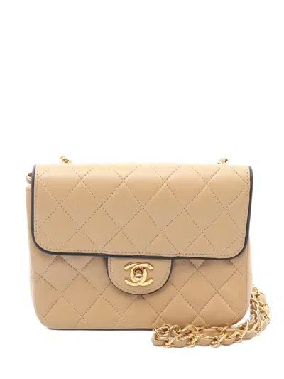 Pre-owned Chanel 1989-1991 Mini Matelassé Chain Shoulder Bag In Neutral