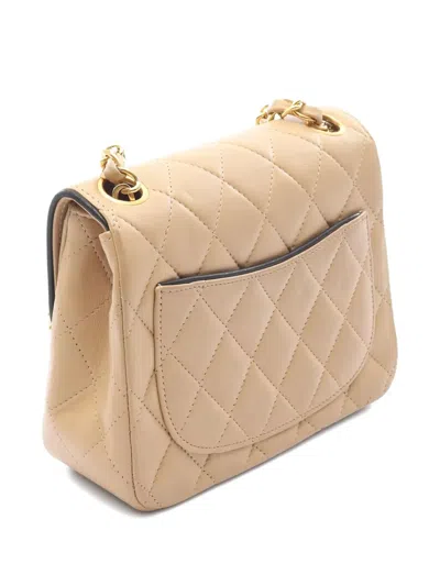 Pre-owned Chanel 1989-1991 Mini Matelassé Chain Shoulder Bag In Neutral