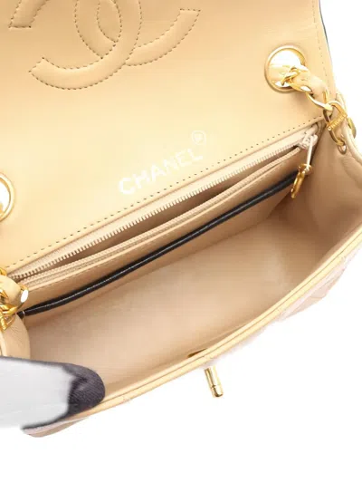 Pre-owned Chanel 1989-1991 Mini Matelassé Chain Shoulder Bag In Neutral