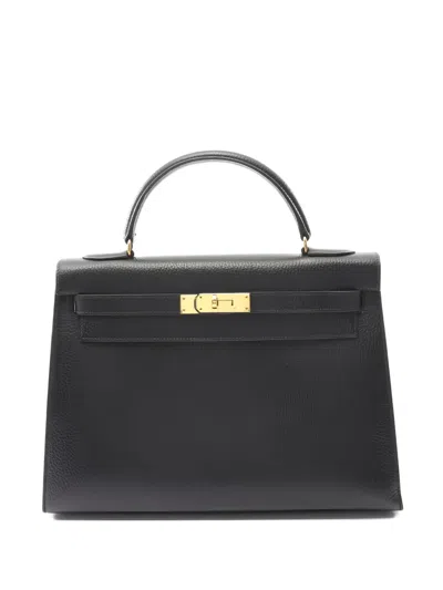 Pre-owned Hermes 1991 Kelly 32 Gold Hardware Handbag In Black
