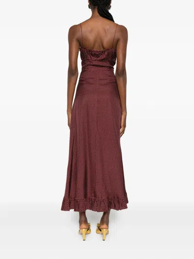 Doen Rosaria Gathered Polka-dot Silk-blend Midi Dress In Red