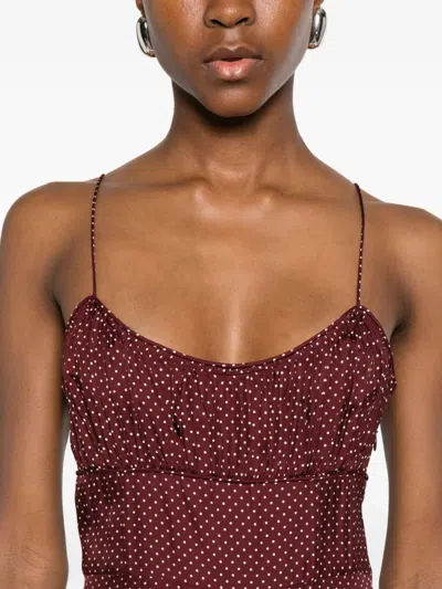 Doen Rosaria Gathered Polka-dot Silk-blend Midi Dress In Red