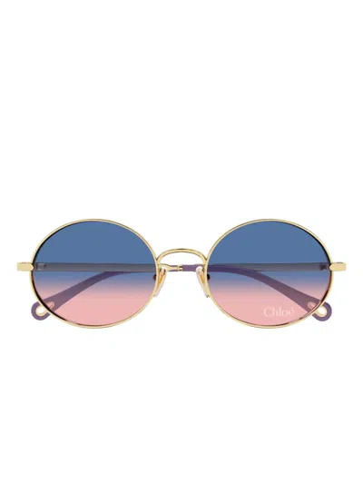 Chloé 55mm Gradient Round Sunglasses In Gold