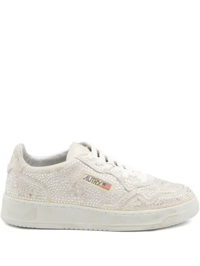 Autry Medalist Low Sneakers In Worn-out Effect Suede With Rhinestones In Multi