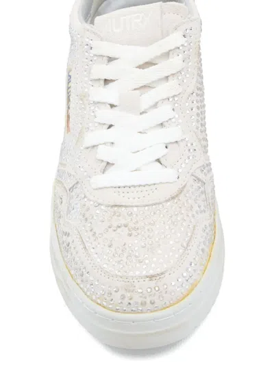 Autry Medalist Low Sneakers In Worn-out Effect Suede With Rhinestones In Multi
