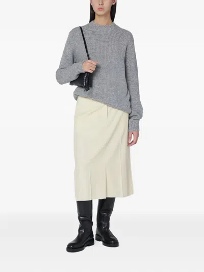 Jil Sander High Waisted Wool Skirt Featuring Slits In Neutral