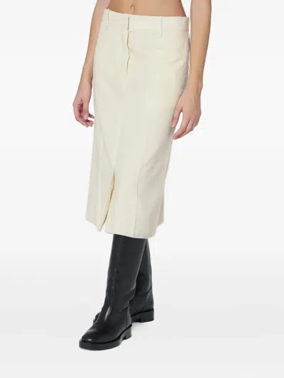 Jil Sander High Waisted Wool Skirt Featuring Slits In Neutral
