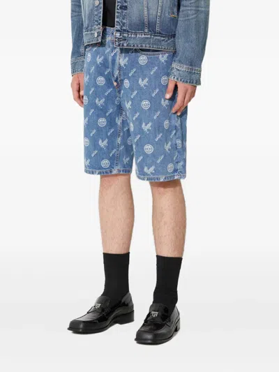 Evisu Logo-plaque Patterned Shorts In Blue