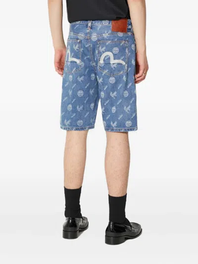 Evisu Logo-plaque Patterned Shorts In Blue