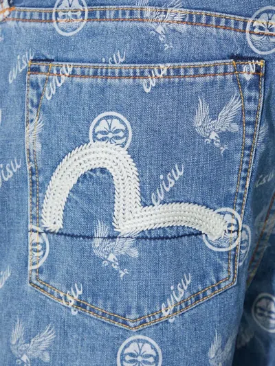 Evisu Logo-plaque Patterned Shorts In Blue