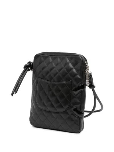 Pre-owned Chanel 2005-2006 Lambskin Cambon Ligne Crossbody Bag In Black