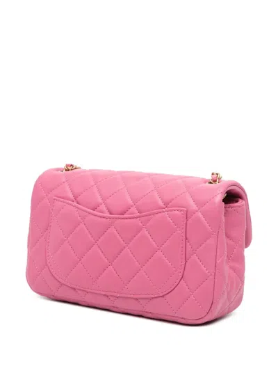 Pre-owned Chanel 2019 Mini Rectangular Classic Lambskin Pearl Crush Single Flap Crossbody Bag In Pink