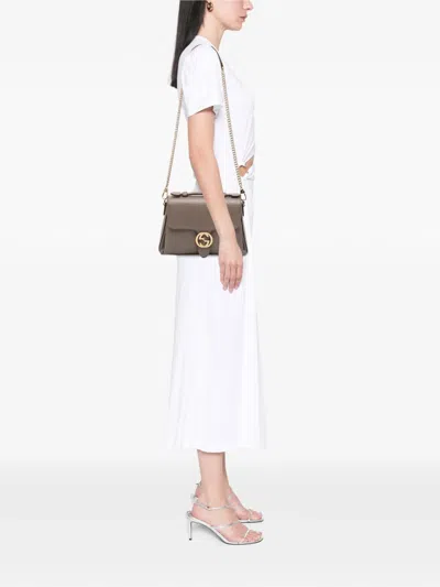 Pre-owned Gucci 2016-2025 Small Dollar Calf Interlocking G Satchel In Gray