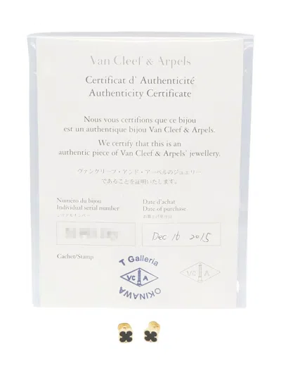 Pre-owned Van Cleef & Arpels 2010s 18k Yellow Gold Alhambra Onyx Earrings