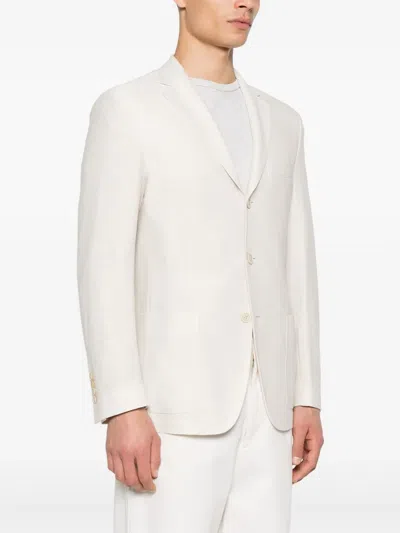 Eleventy Structured Single-breasted Jacket Notch Lapels In White