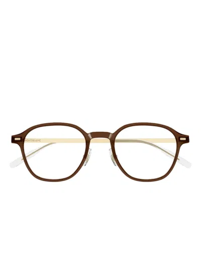 Montblanc Mb0427o Linea Snowcap 005 Brown Gold Glasses In Multi