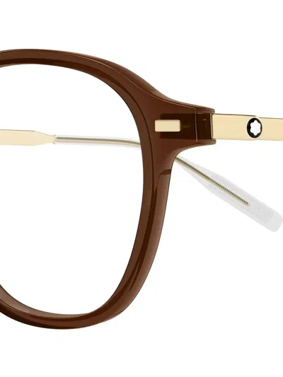 Montblanc Mb0427o Linea Snowcap 005 Brown Gold Glasses In Multi
