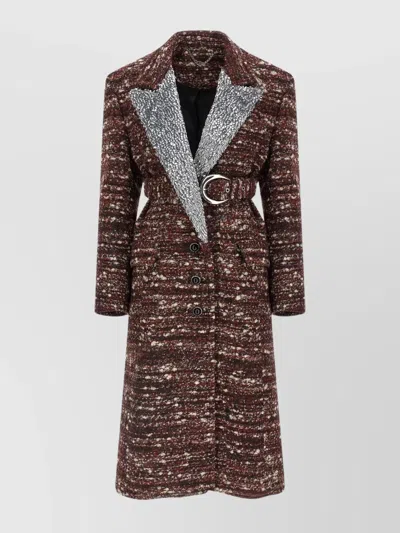 Rabanne Textured Wool Coat Belted Waist In Brown