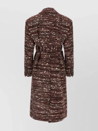 Rabanne Textured Wool Coat Belted Waist In Brown