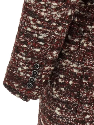 Rabanne Textured Wool Coat Belted Waist In Brown