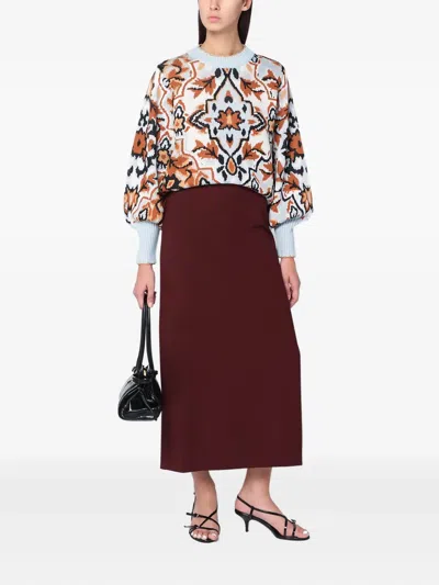 Farm Rio Light Blue Sweater With Tapestry Detail In Multi