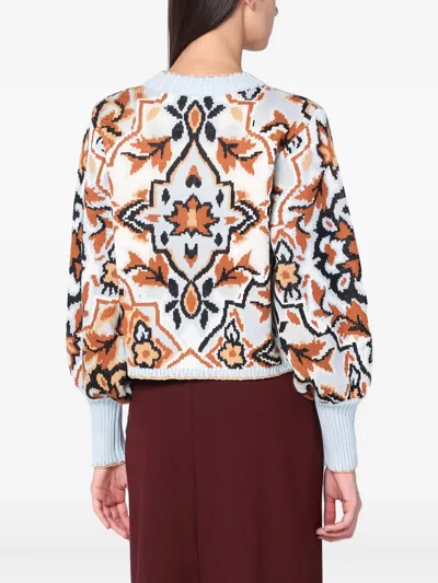 Farm Rio Light Blue Sweater With Tapestry Detail In Multi