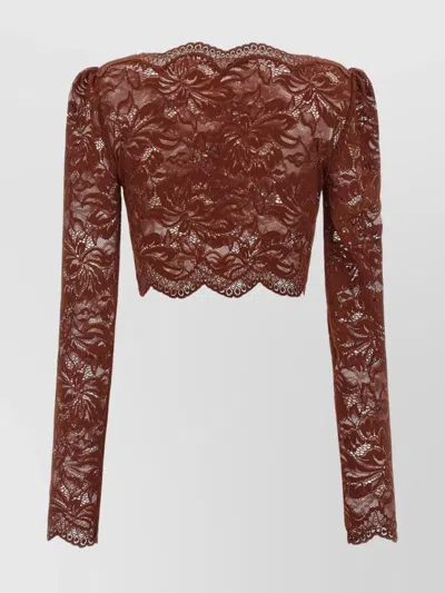 Rabanne Floral Lace Long Sleeve Cropped Top In Burgundy