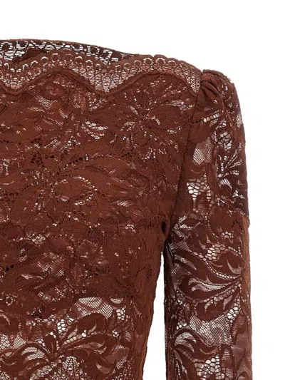 Rabanne Floral Lace Long Sleeve Cropped Top In Burgundy