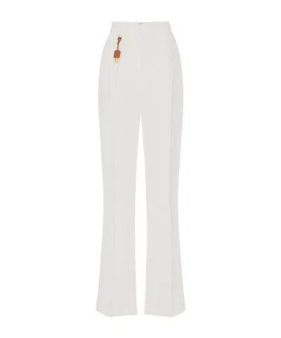 Elisabetta Franchi Tailored High-waisted Trousers In Soft Viscose-linen Blend In White