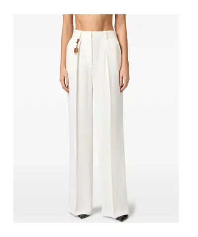 Elisabetta Franchi Tailored High-waisted Trousers In Soft Viscose-linen Blend In White
