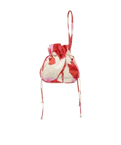 Blumarine Printed Satin Clutch Bag With Rhinestone Logo In Multi