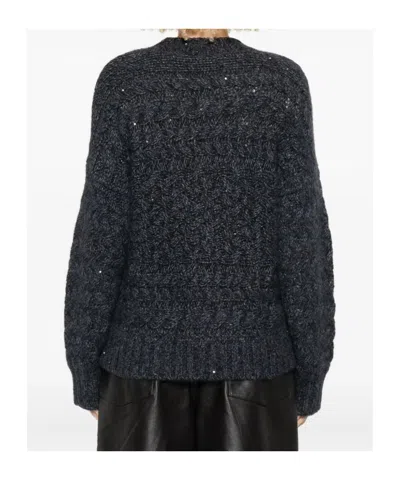 Eleventy Cable-knit Sequin-embellished Sweater In Black