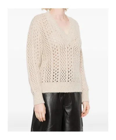 Eleventy Sequin-embellished Open-knit Sweater In Brown