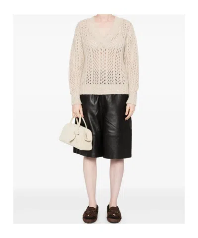 Eleventy Sequin-embellished Open-knit Sweater In Brown