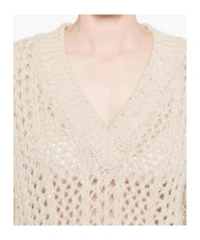 Eleventy Sequin-embellished Open-knit Sweater In Brown
