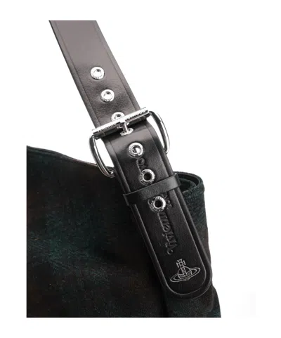 Vivienne Westwood Maxime Large Shoulder Bag Harris Tweed Check Dark-check In Black