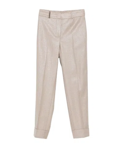 Peserico Tailored Beige Trousers With Cuffed Hems In Brown