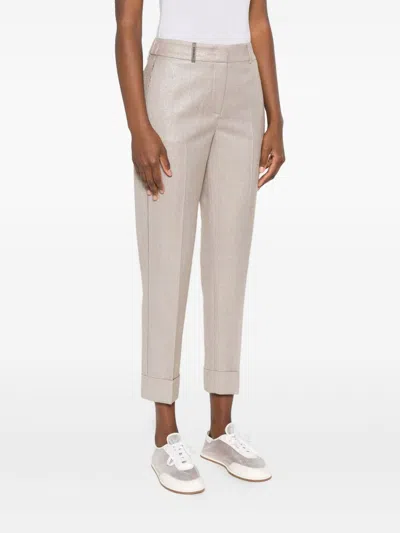 Peserico Tailored Beige Trousers With Cuffed Hems In Brown