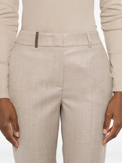 Peserico Tailored Beige Trousers With Cuffed Hems In Brown