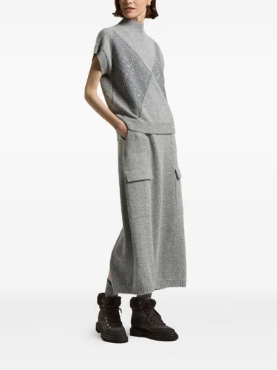 Peserico Lurex Geometric Jacquard Knit Short-sleeve Sweater In Gray