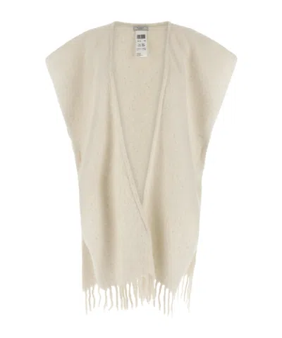 Peserico Sequin-embellished Fringed Cape In Brown