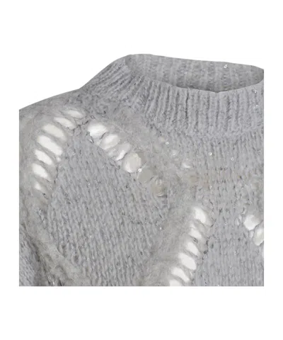 Antonelli Bohemian Mood Open-knit Cotton-blend Top In Gray