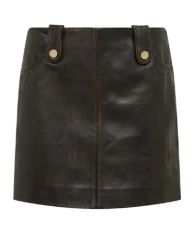 Blugirl Leather Skirt With Belt Loops And Button Detail In Black