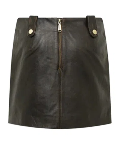 Blugirl Leather Skirt With Belt Loops And Button Detail In Black