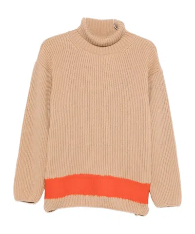 Msgm Turtleneck Sweater With Contrast Hem And Long Sleeves In Nude