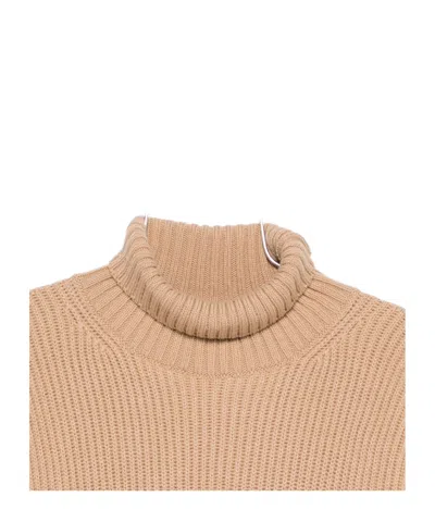 Msgm Turtleneck Sweater With Contrast Hem And Long Sleeves In Nude